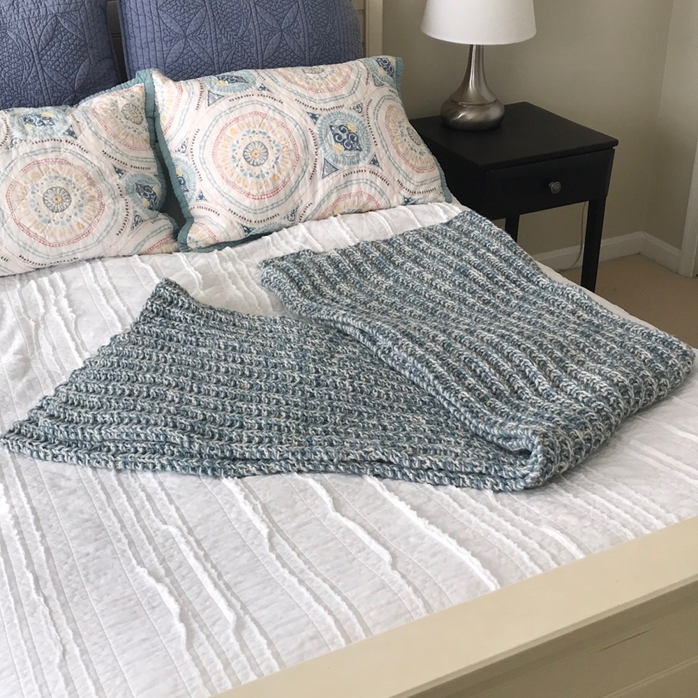 Blue and White Knit Blanket